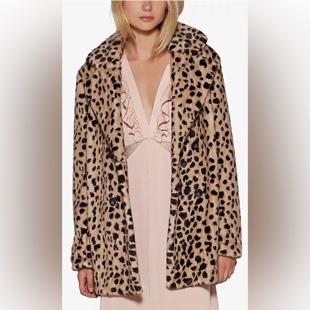 Avec Les Filles Leopard-Print Faux-Fur Car Coat NWT